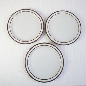 Noritake Primastone Stoneware Salad Plates Set of 3 White Brown Band Japan 8"